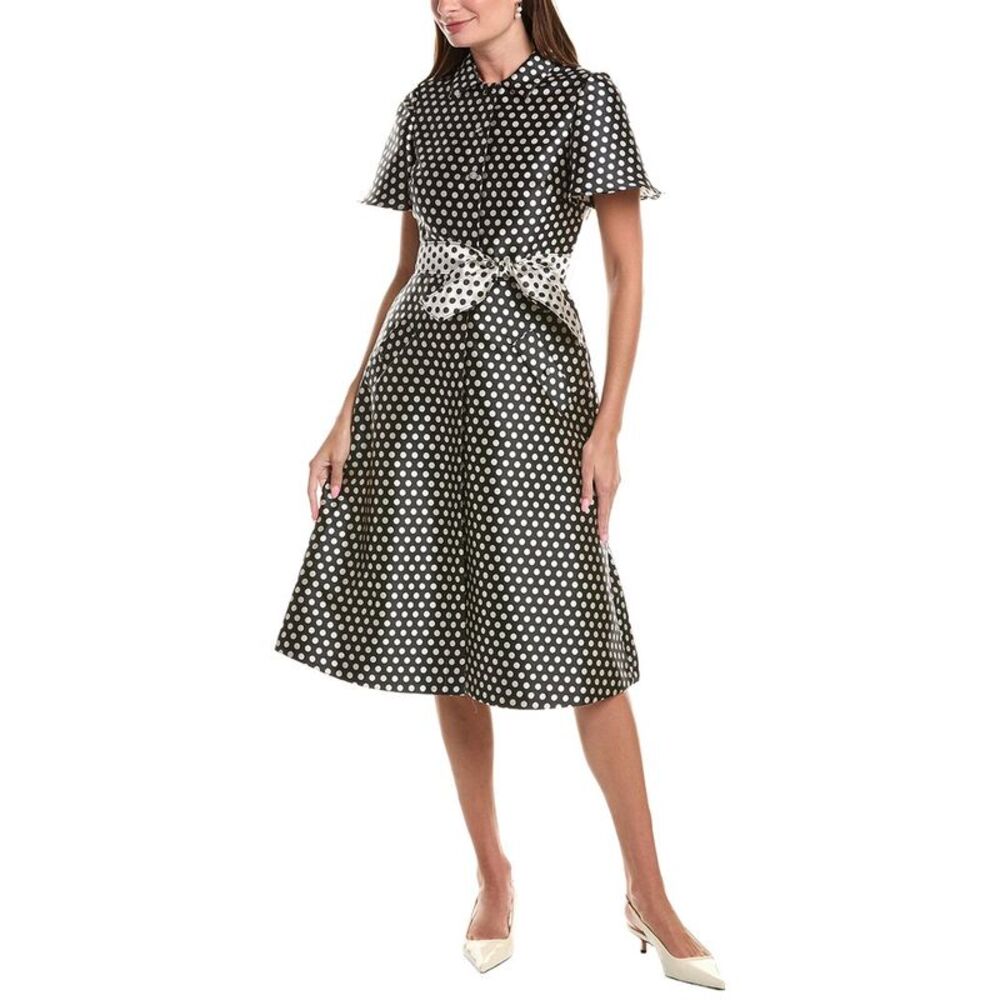 Teri Jon By Rickie Freeman Womens Polka Dot 3-Rhinestone Button Dress, Black